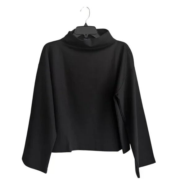 Eileen Fisher black lightweight ponte funnel neck top. Boxy fit. NWT. Size S. - Picture 1 of 7